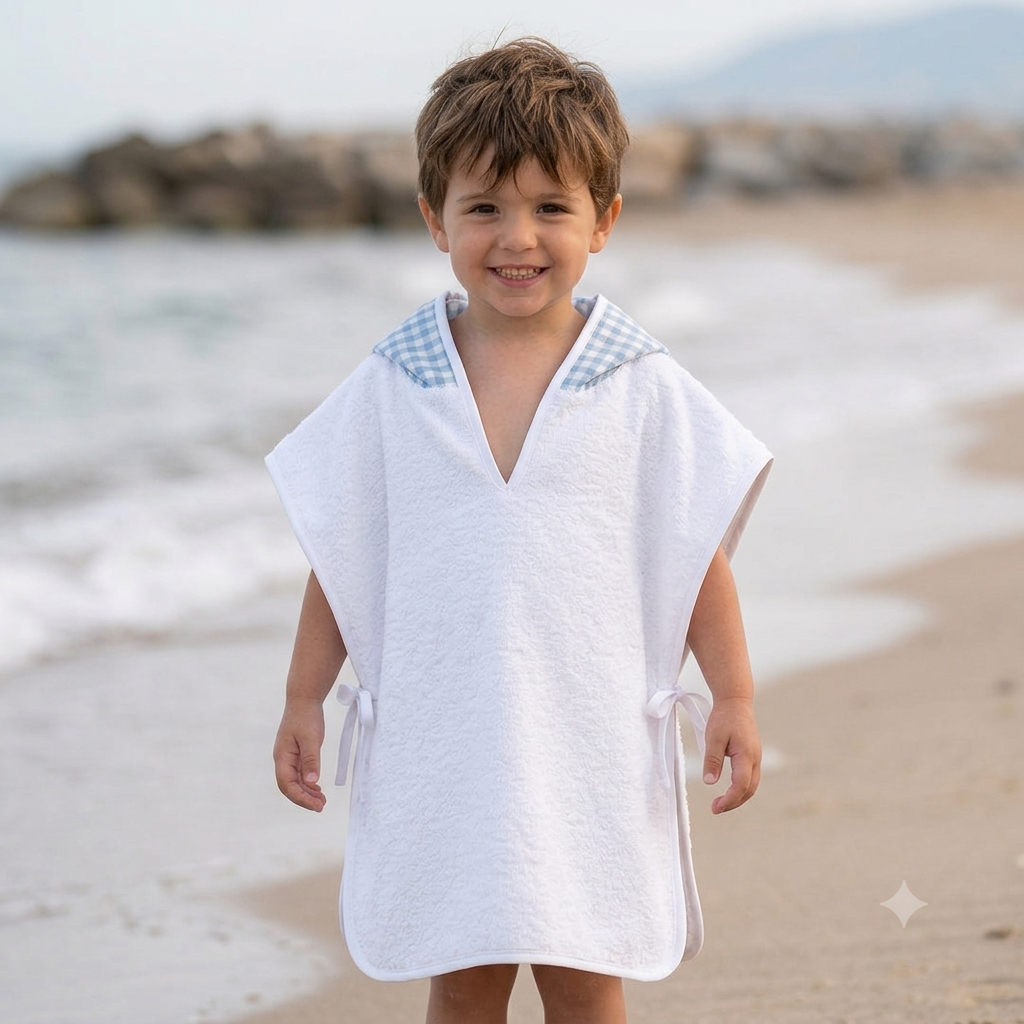 Poncho playa vichy azul