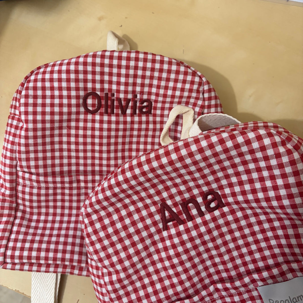 Mochila guardería vichy rojo