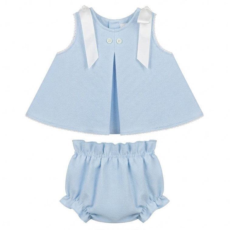 Vestido + pololo piqué azul con lazos