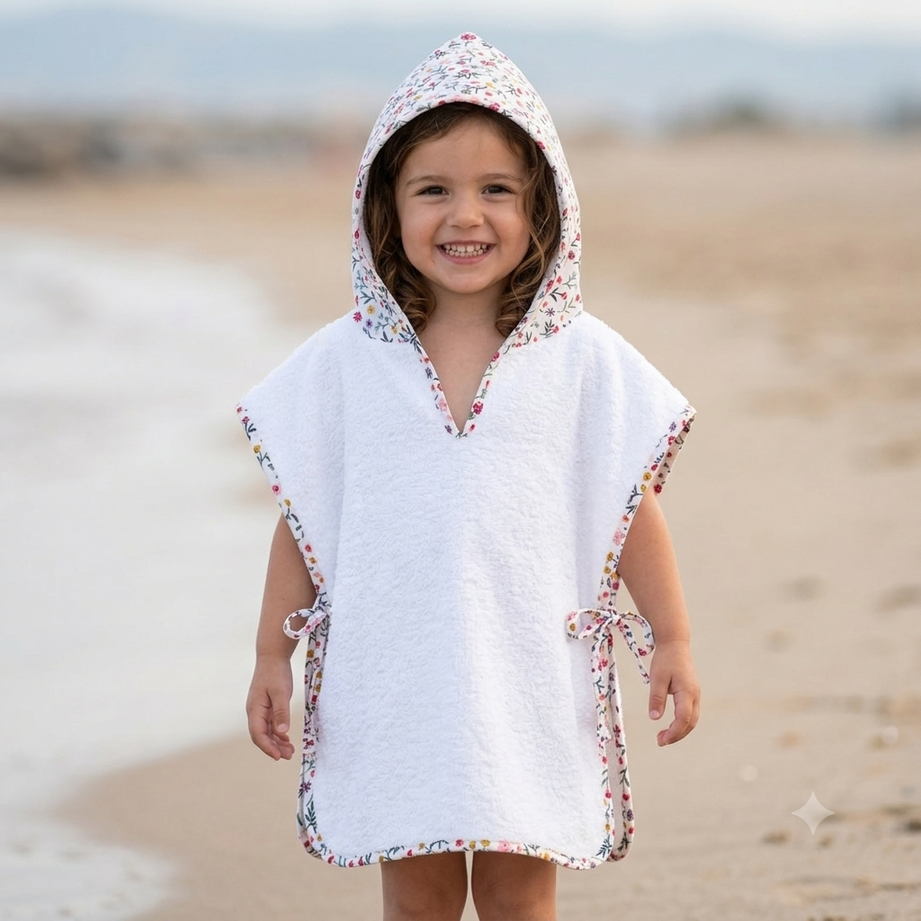 Poncho playa florecitas