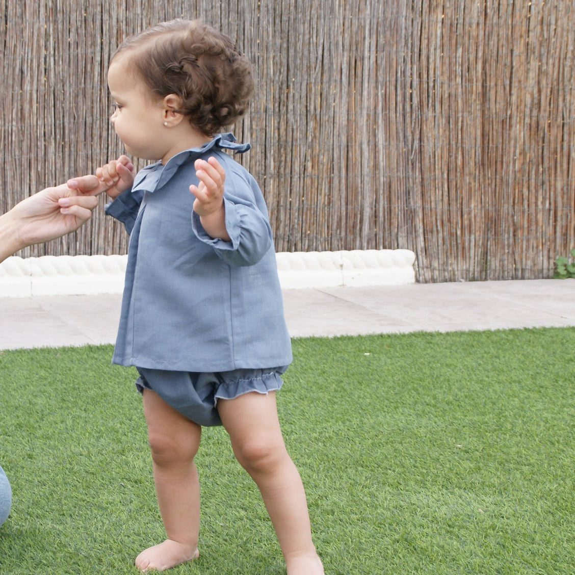 Vestido con pololo azul lino