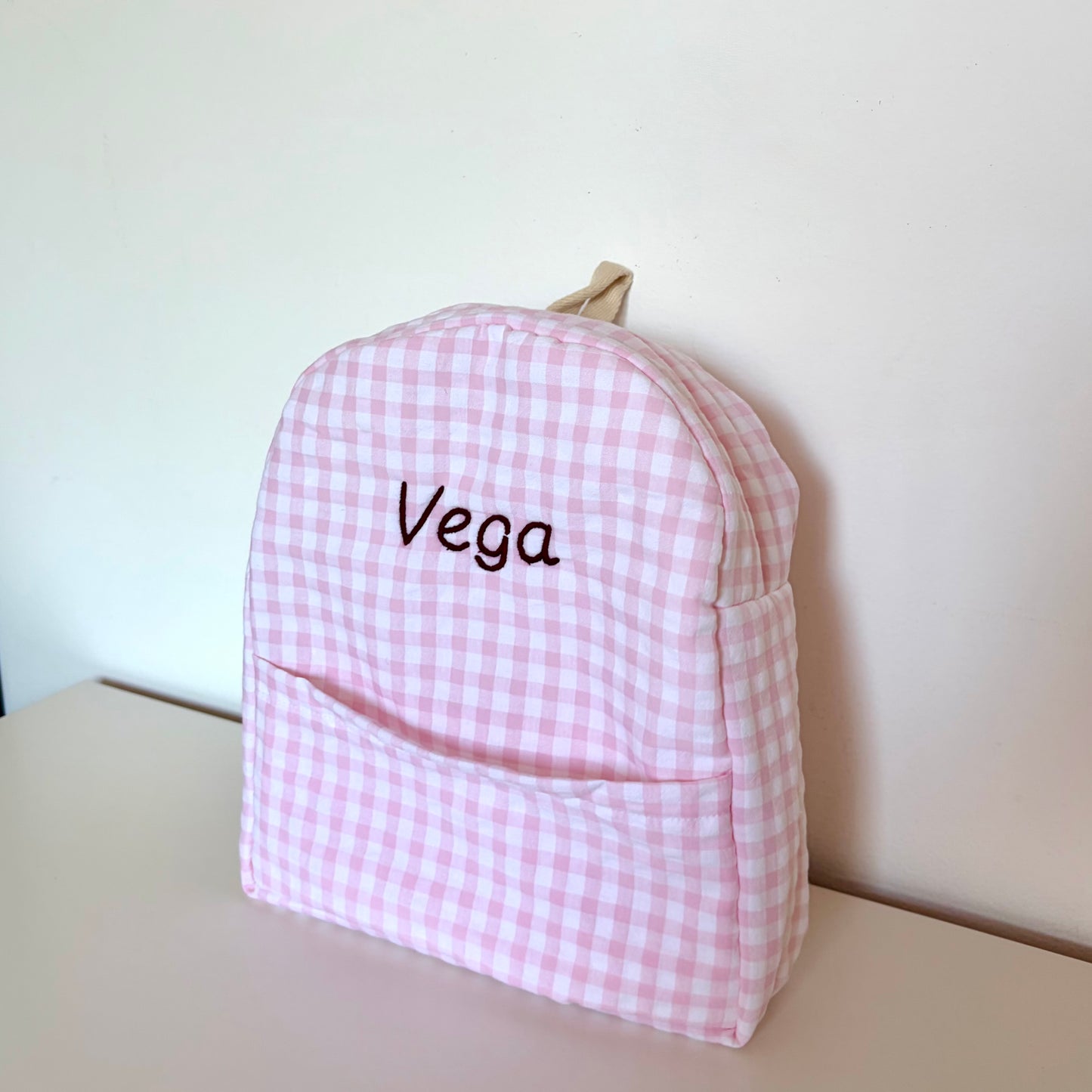 Mochila guardería vichy rosa pequeño