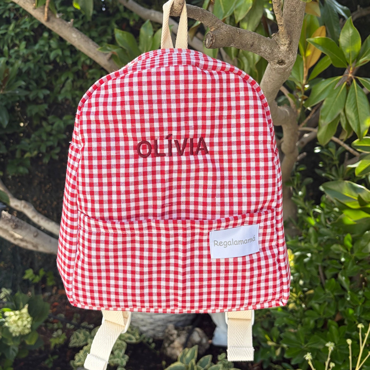 Mochila guardería vichy rojo