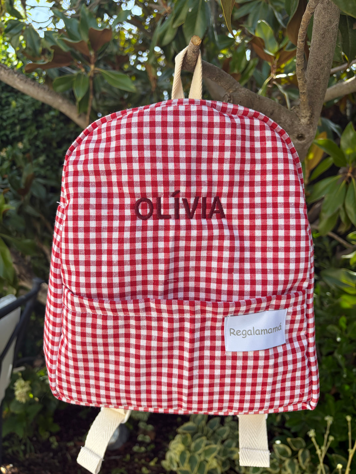Mochila guardería vichy rojo