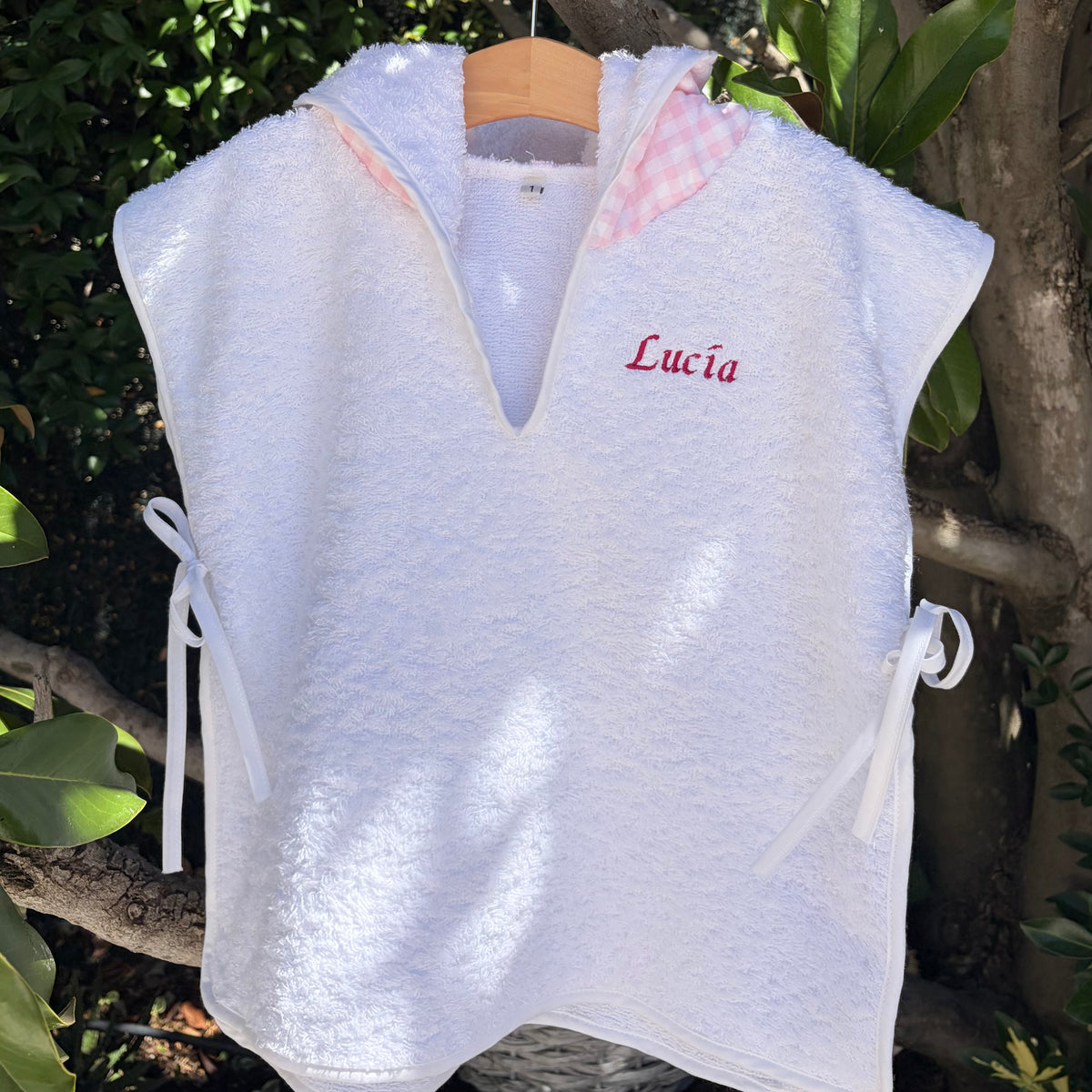 Poncho playa vichy rosa