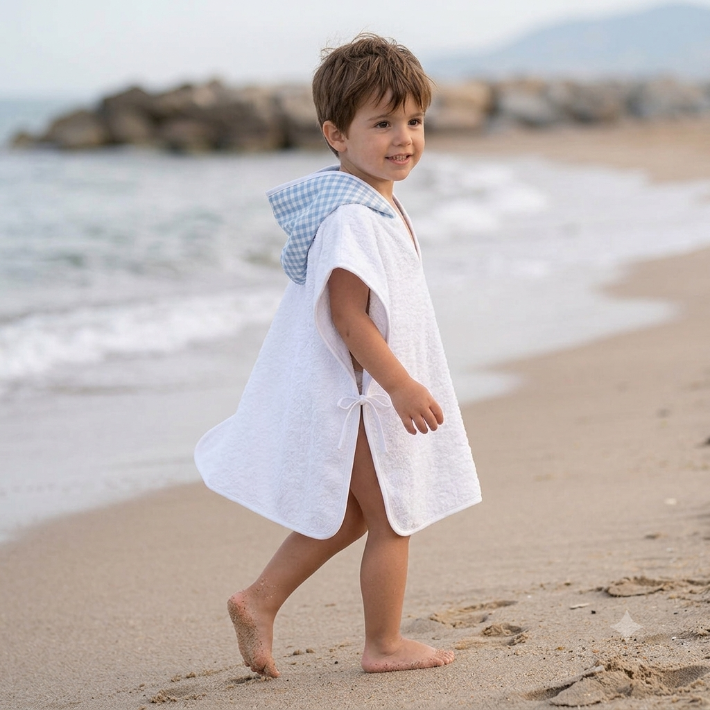 Poncho playa vichy azul