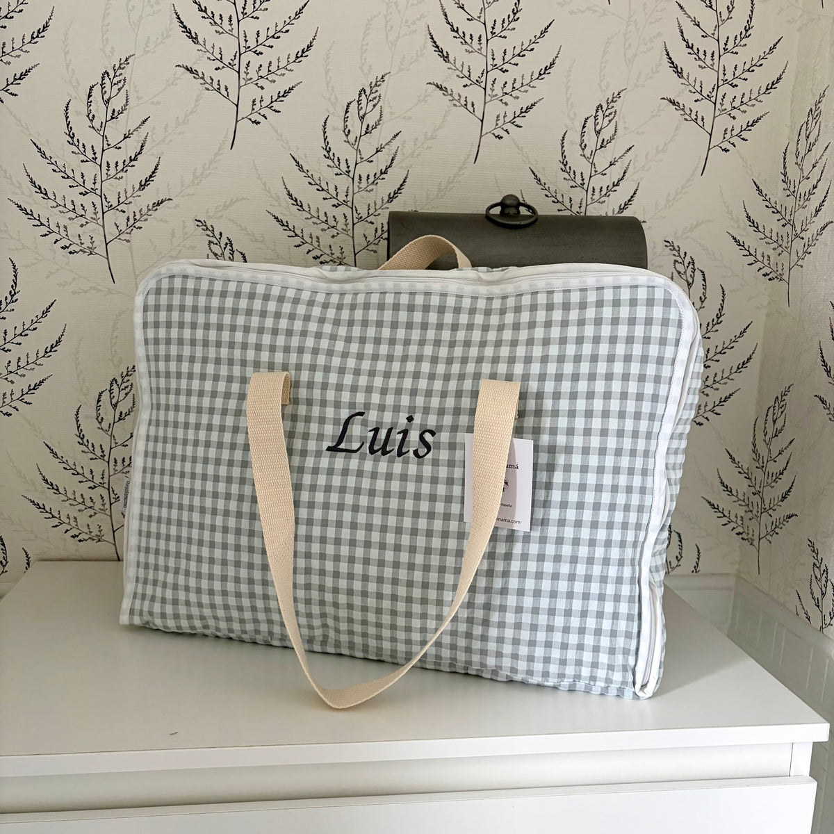 Maleta vichy gris pequeño