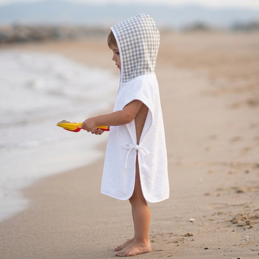 Poncho playa vichy gris