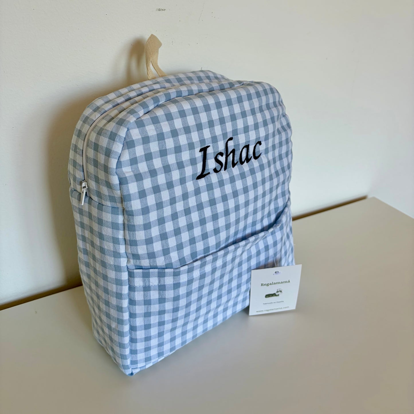 Mochila guardería vichy azul clarito
