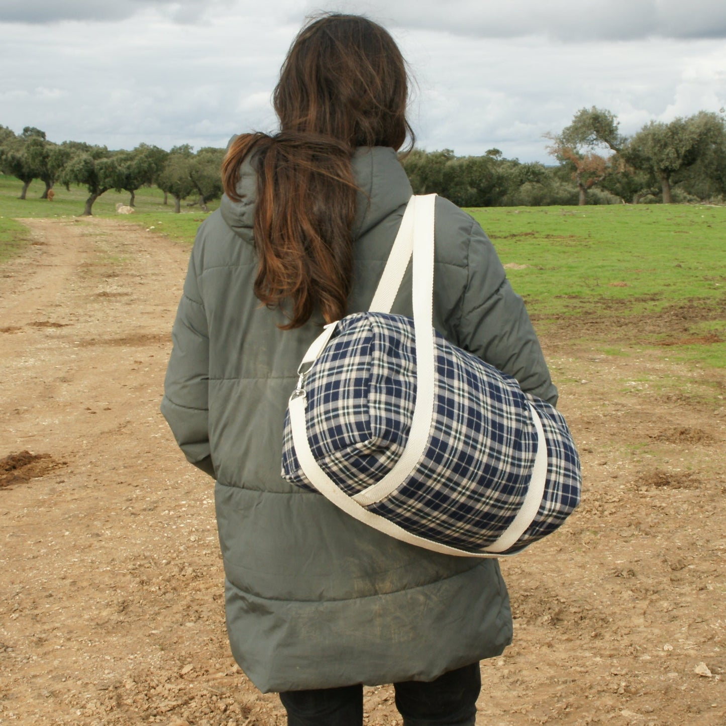 Bolsa para ropa bebé cuadros azul