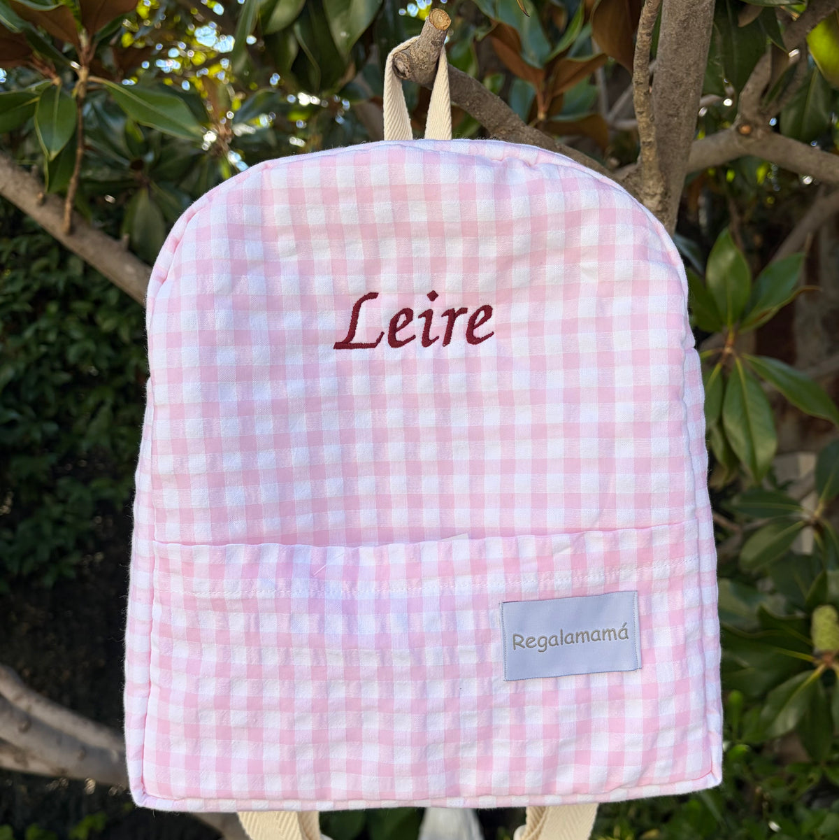 Mochila guardería vichy rosa