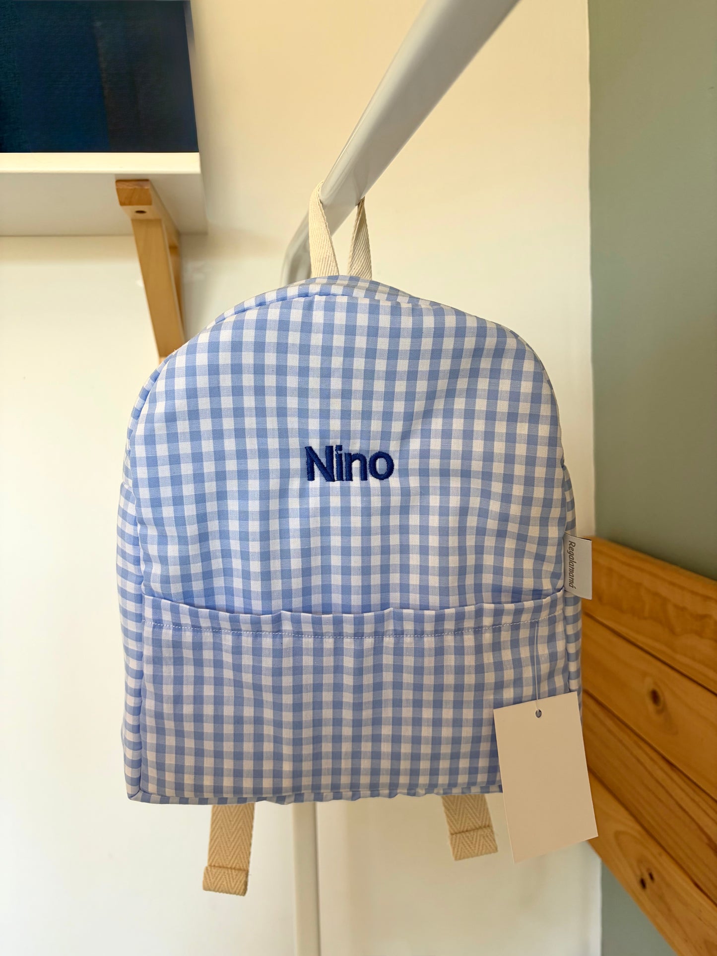Mochila guardería vichy azul