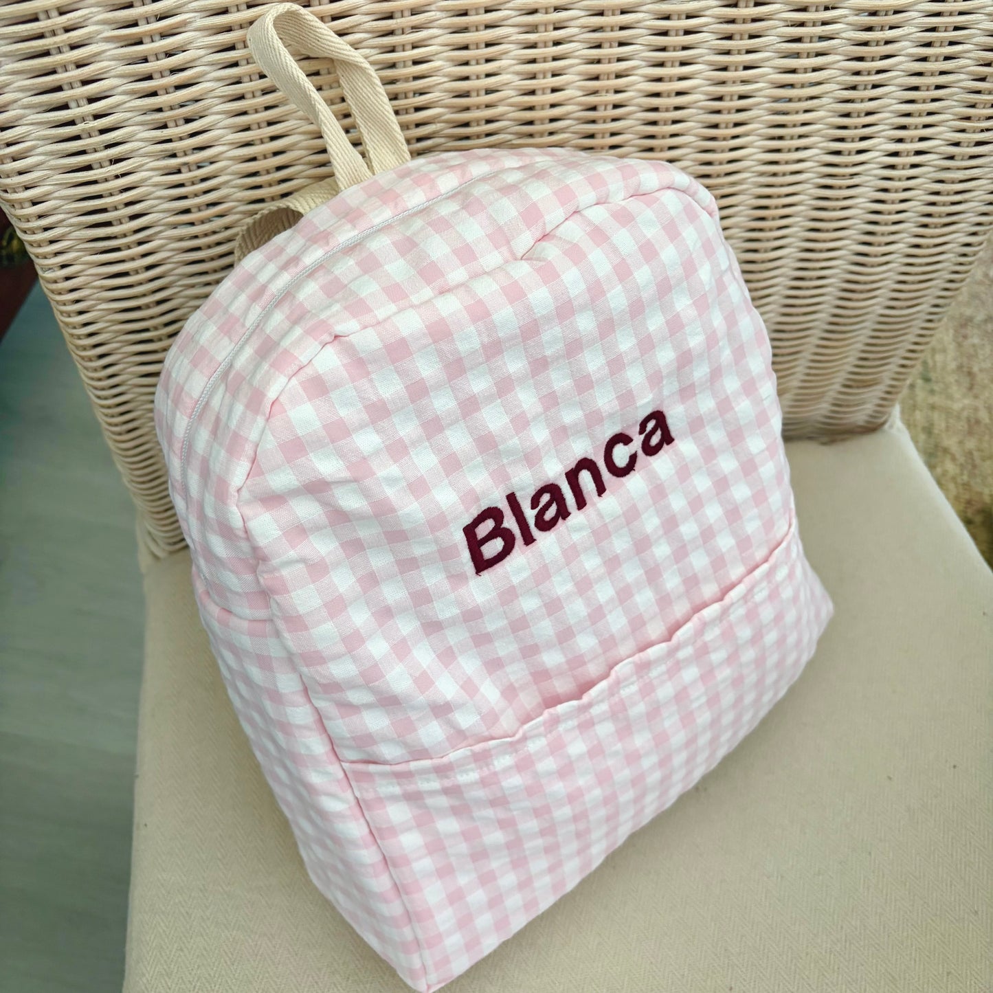 Mochila guardería vichy rosa pequeño