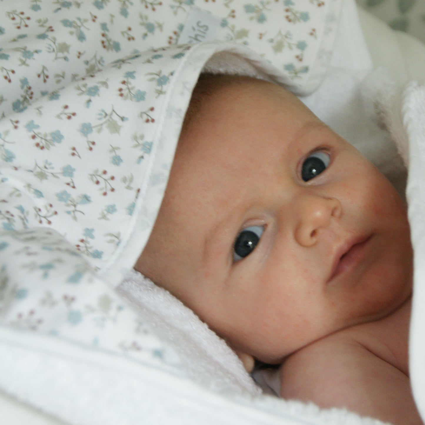 TOALLA CAPUCHA FLORECITAS AZUL