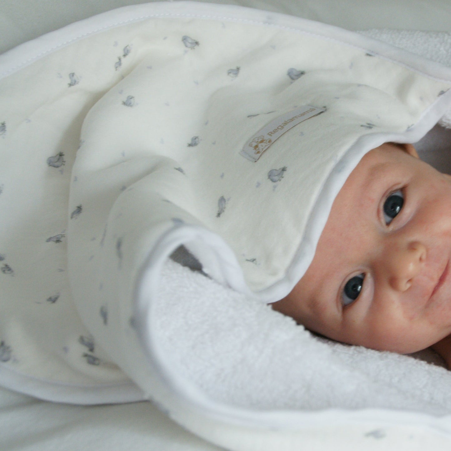 TOALLA CAPUCHA PAJAROS GRIS