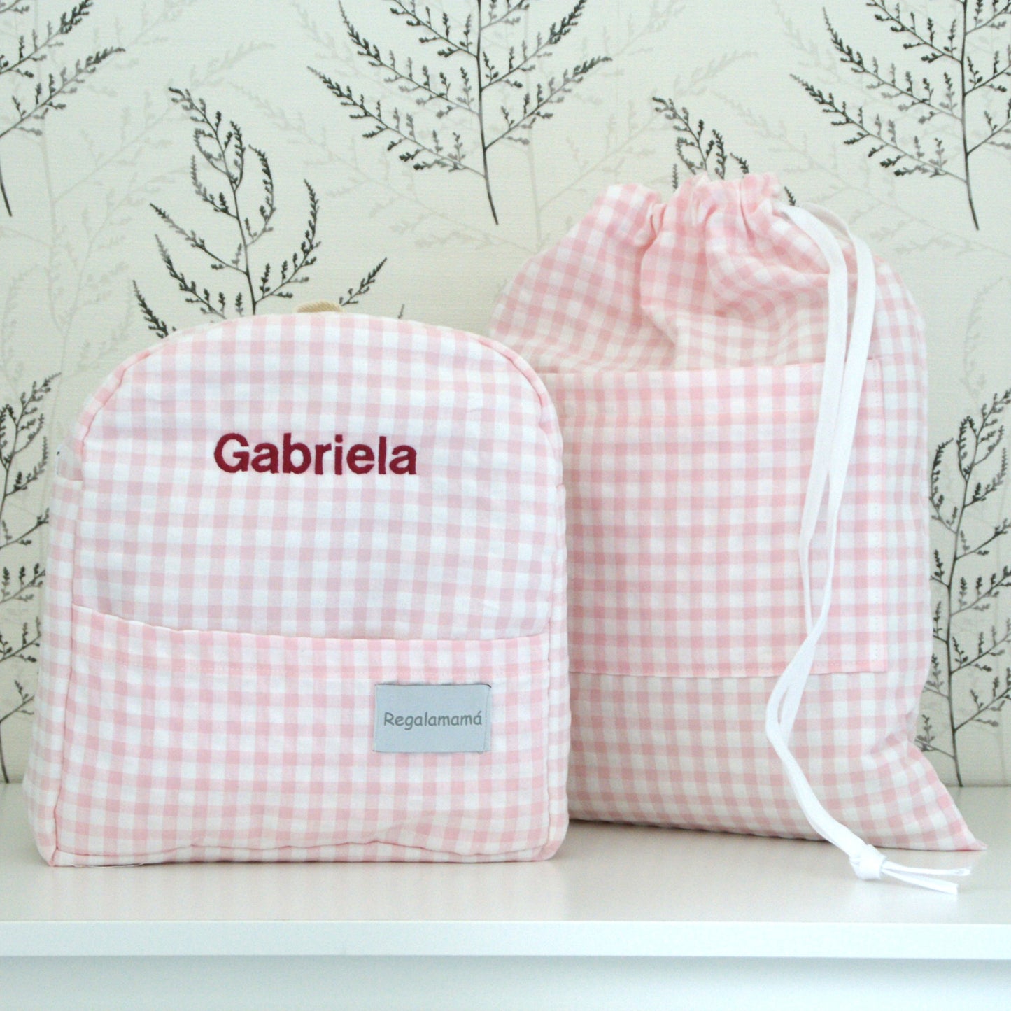 Dúo guardería vichy rosa personalizado