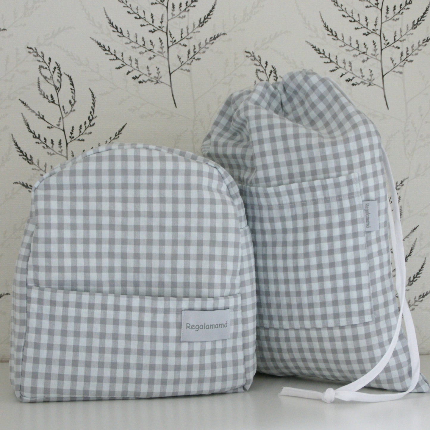Dúo guardería vichy gris personalizado