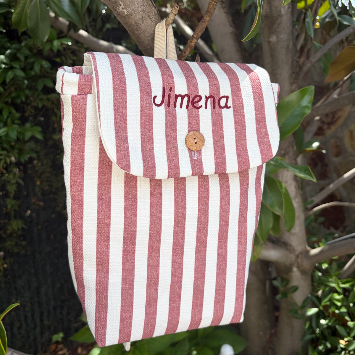 Mochila guardería impermeable rayas Fraise