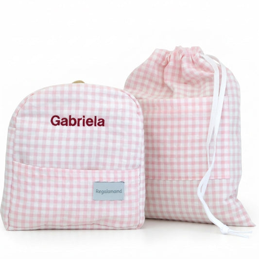 Dúo guardería vichy rosa personalizado
