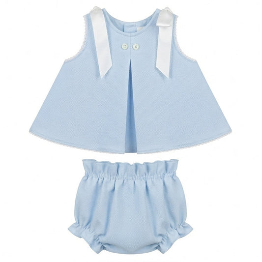 Vestido + pololo piqué azul con lazos