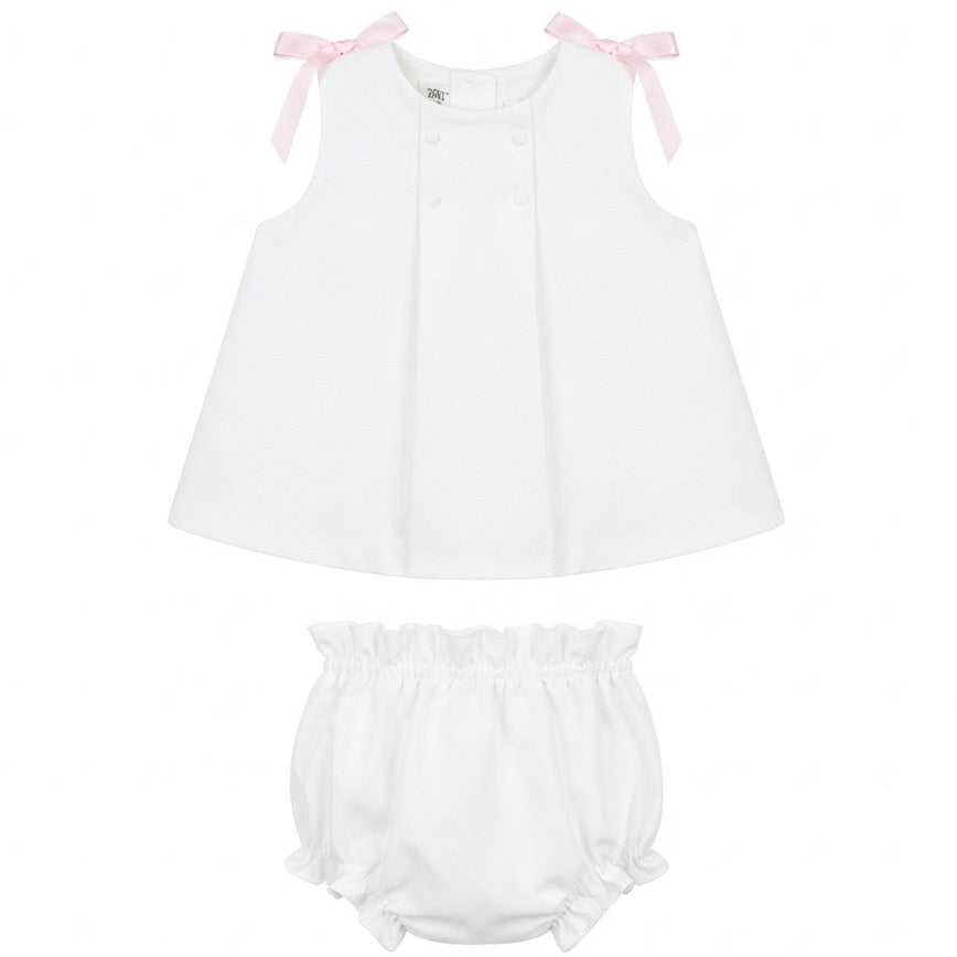 Vestido + pololo piqué con lazos rosas