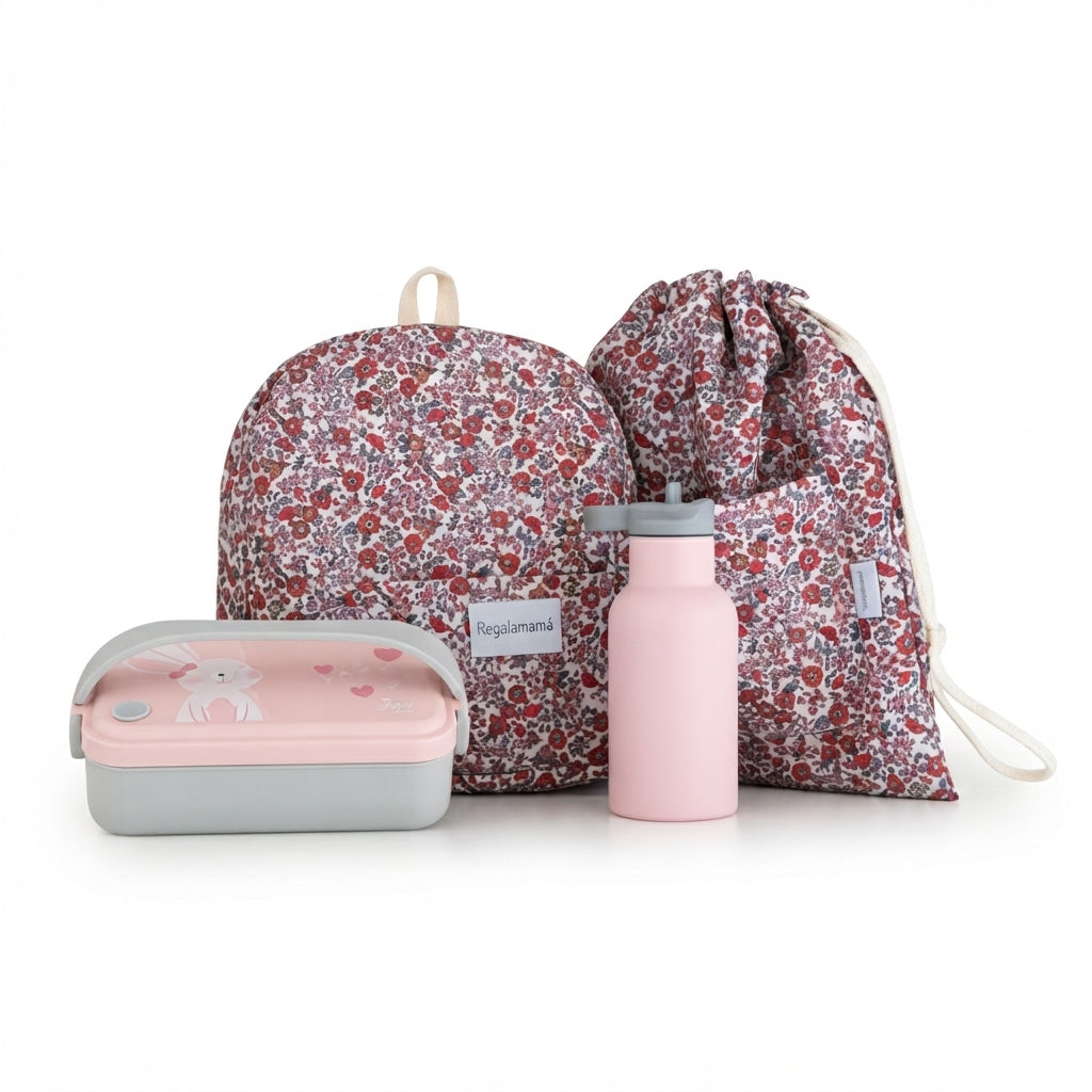 Pack guardería Waterproof florecitas granate personalizado