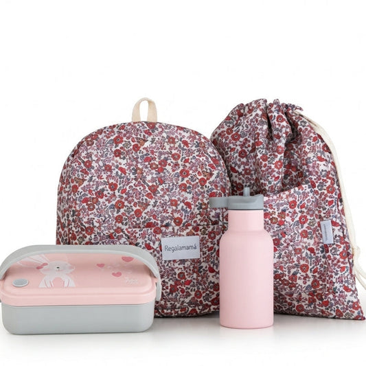 Pack guardería Waterproof florecitas granate personalizado
