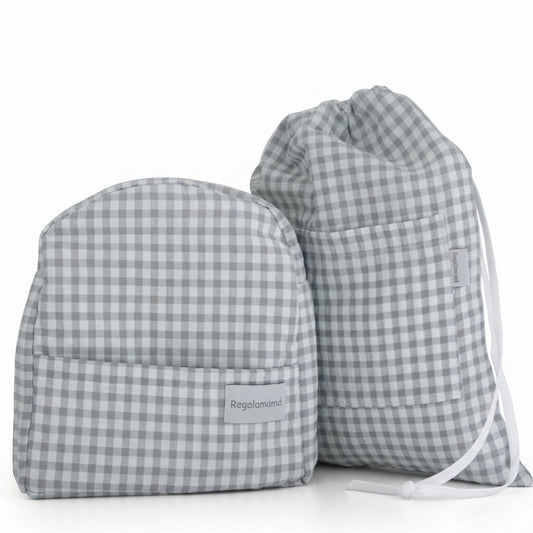 Dúo guardería vichy gris personalizado