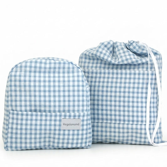 Dúo guardería Vichy Azul Clarito personalizado