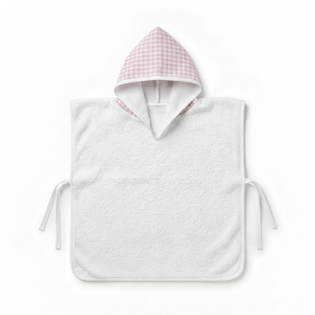 Poncho playa vichy rosa