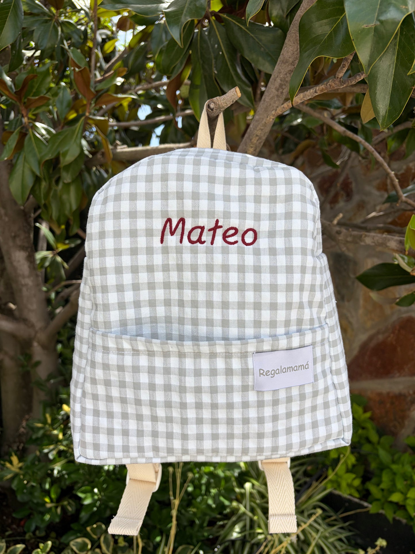 Mochila guardería vichy gris