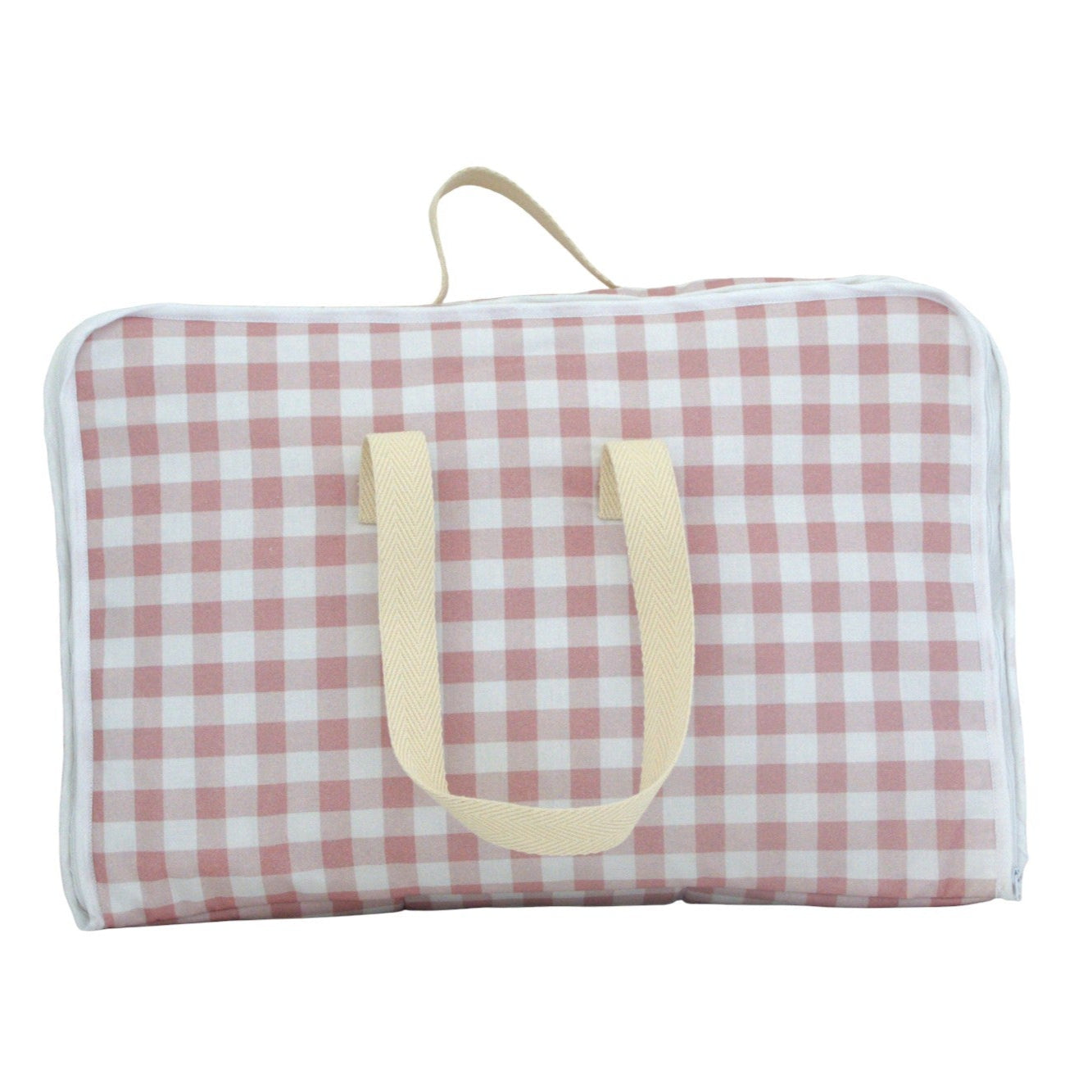 Maleta Vichy Rosa para bebé con asas, ideal como maleta de hospital o de viaje, sobre fondo blanco.