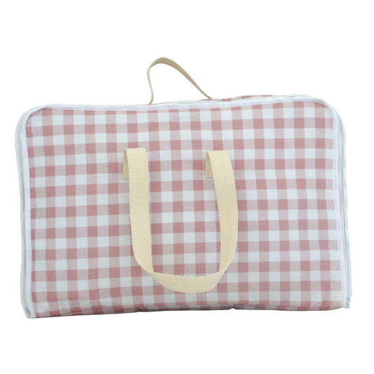 Maleta Vichy Rosa para bebé con asas, ideal como maleta de hospital o de viaje, sobre fondo blanco.