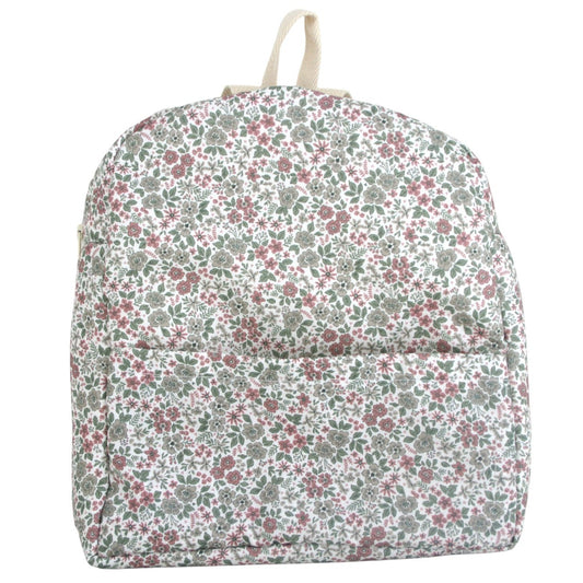 Mochila de guardería con estampado de florecitas verdes y gris, Mochila ligera y acolchada