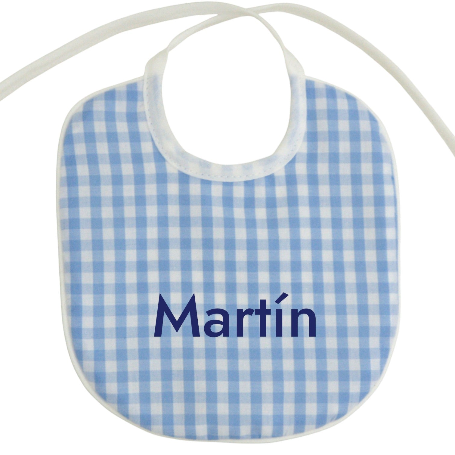 Babero personalizado para bebé vichy azul