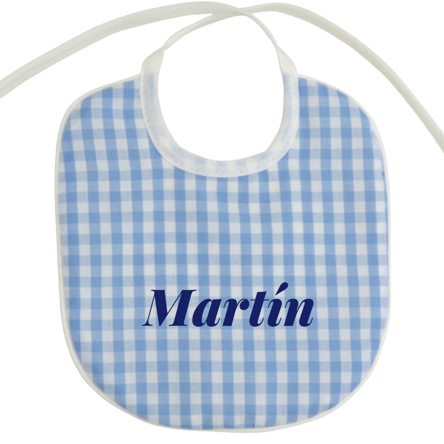 Babero personalizado para bebé vichy azul