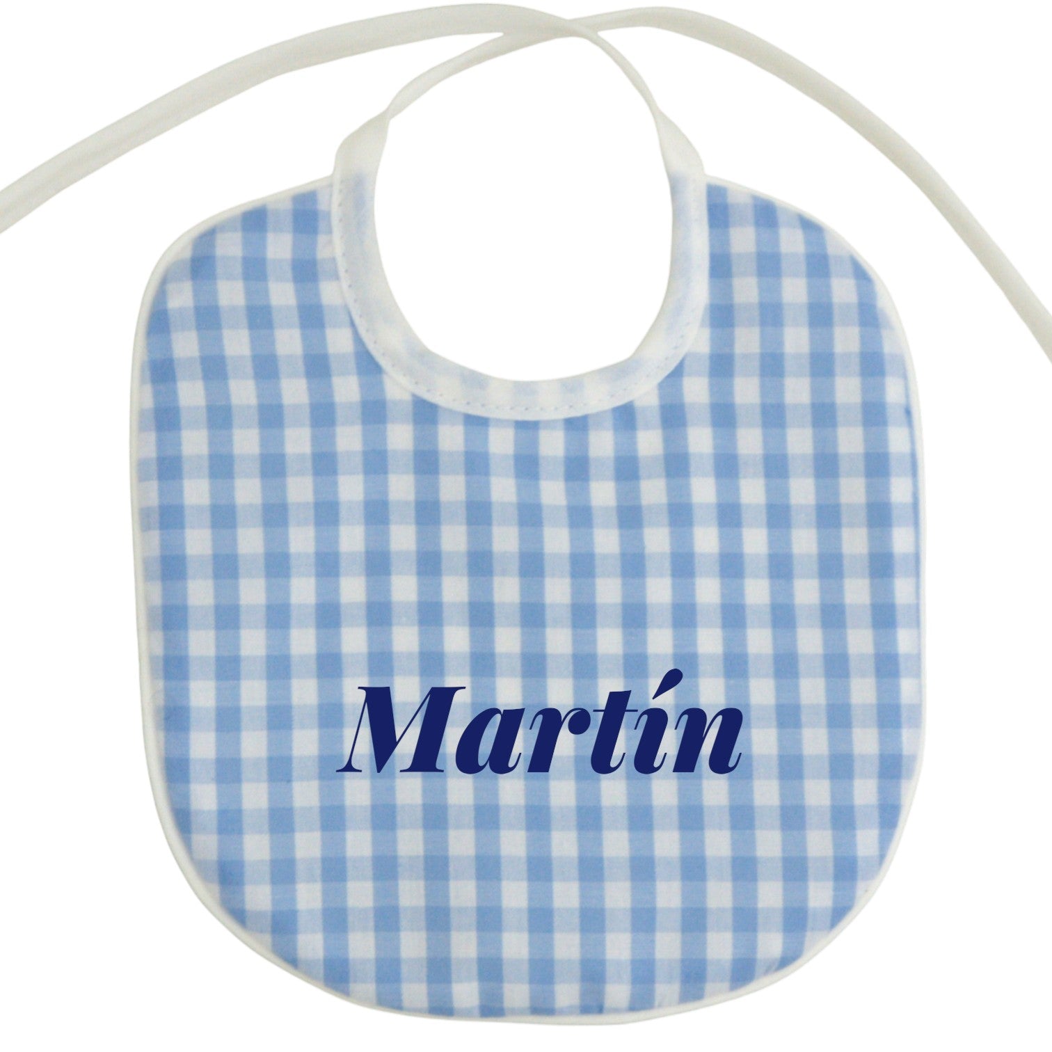 Babero personalizado para bebé vichy azul