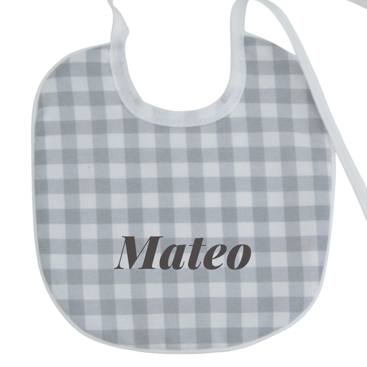 Babero personalizado para bebé vichy gris