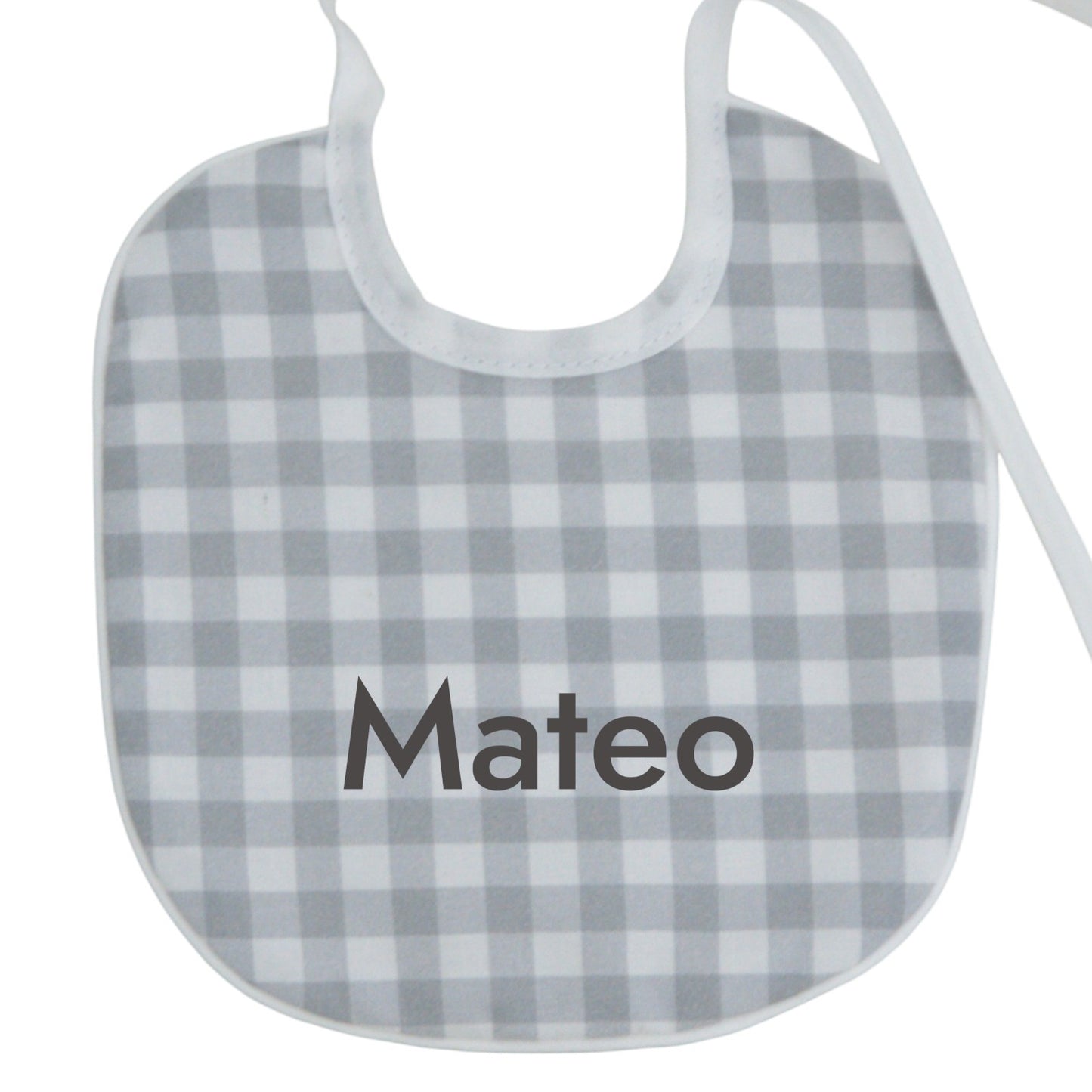 Babero personalizado para bebé vichy gris