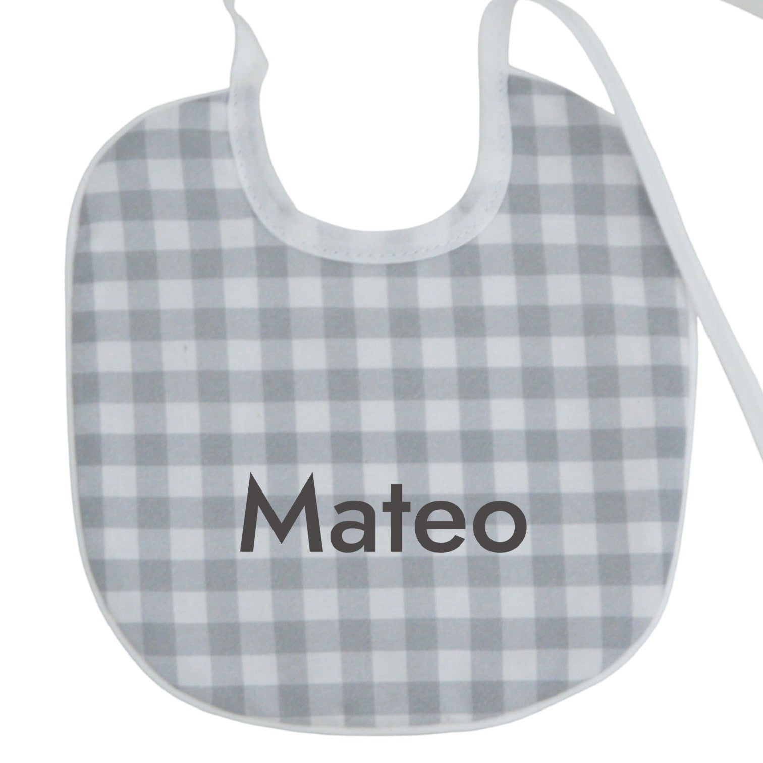 Babero personalizado para bebé vichy gris