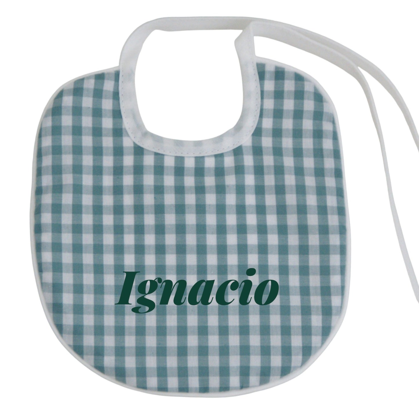 Babero personalizado para bebé vichy verde