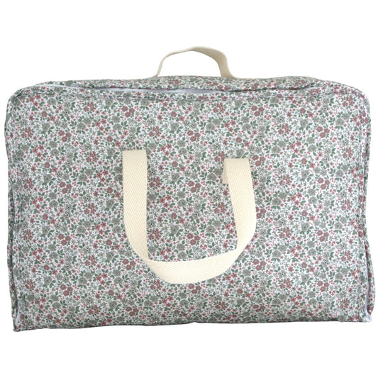 Maleta Green para bebé en algodón con asas, ideal como maleta de hospital o de viaje para organizar ropa y accesorios.