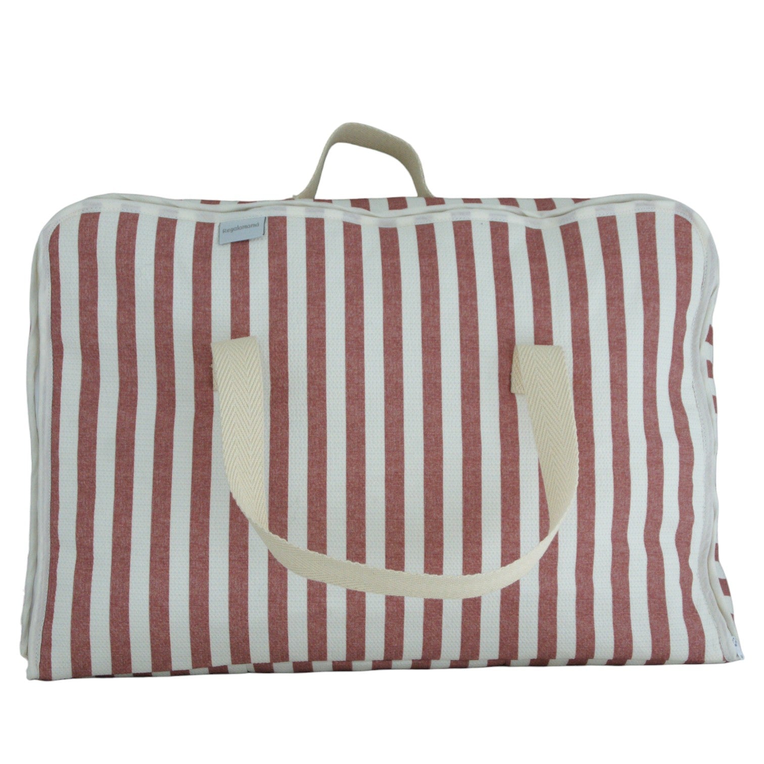 Maleta de Maternidad Rayas Rosa para bebé con asas, ideal como maleta de hospital o de viaje, sobre fondo blanco.