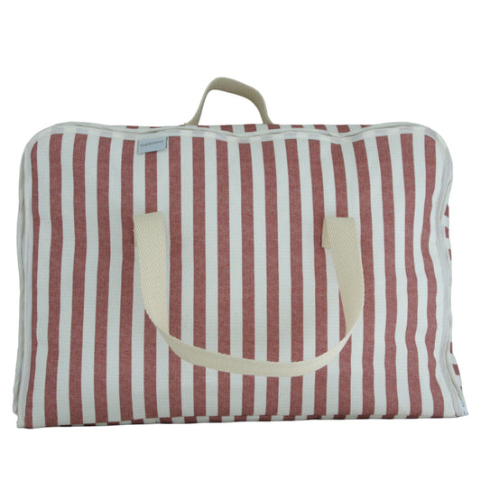 Maleta de Maternidad Rayas Rosa para bebé con asas, ideal como maleta de hospital o de viaje, sobre fondo blanco.