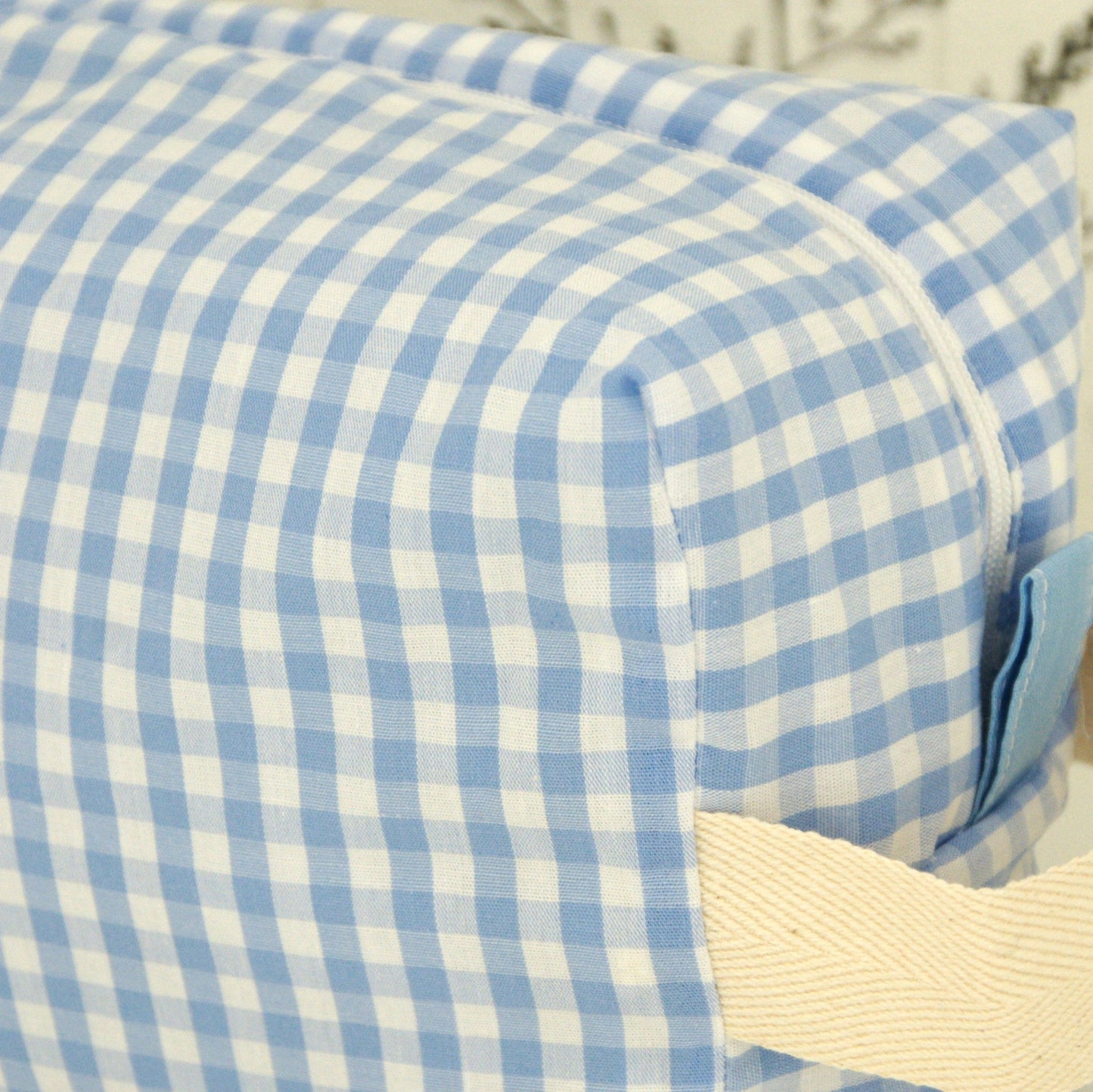 Neceser grande de viaje con gran capacidad, estampado vichy azul