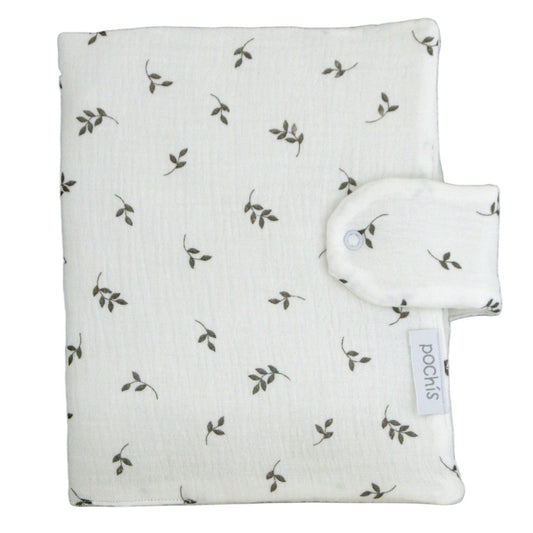 Porta documentos estampado de ramitas verde. Regalo unisex de bebé.