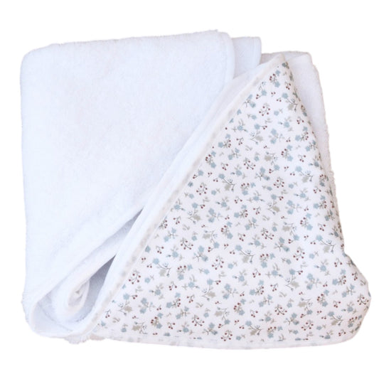 TOALLA CAPUCHA FLORECITAS AZUL